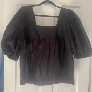 HORSES Black Puff Sleeve Blouse